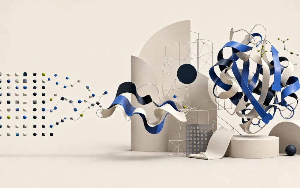 Conceptual protein ribbon emerging from geometric constraints